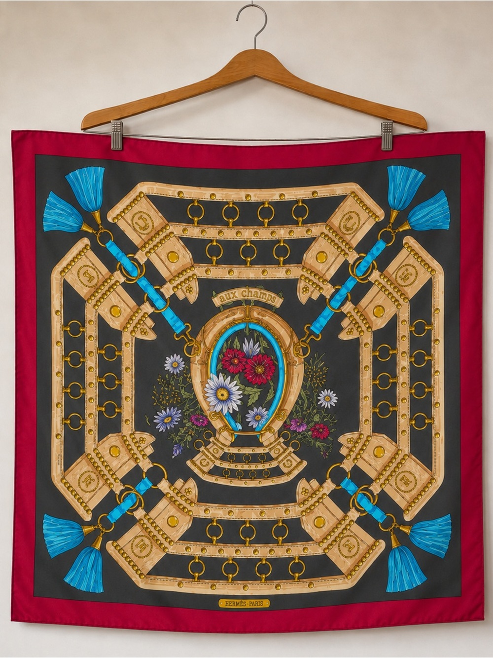 Hermès “Aux Champs” Silk Scarf – Equestrian Floral Design